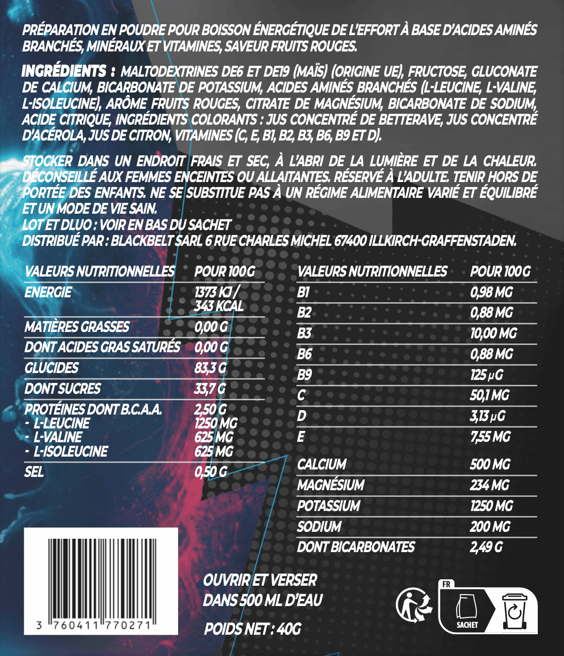 Boissons Énergétiques : 3 Monodoses de 40G